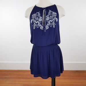 Parker Casual Smocked Waist Mini Dress Blue XS